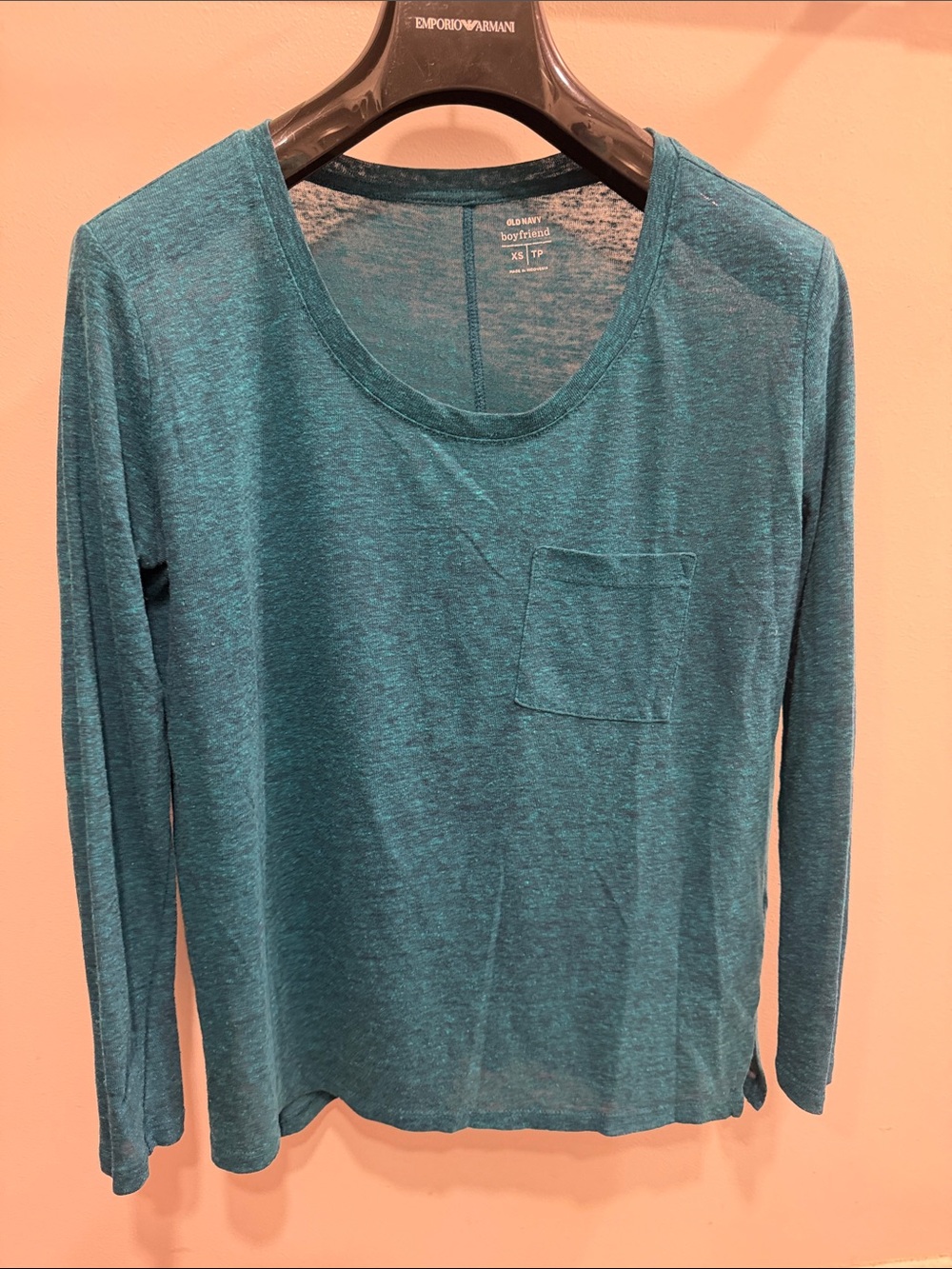 Old Navy Teal Long Sleeve Scoop Neck Pocket Tee